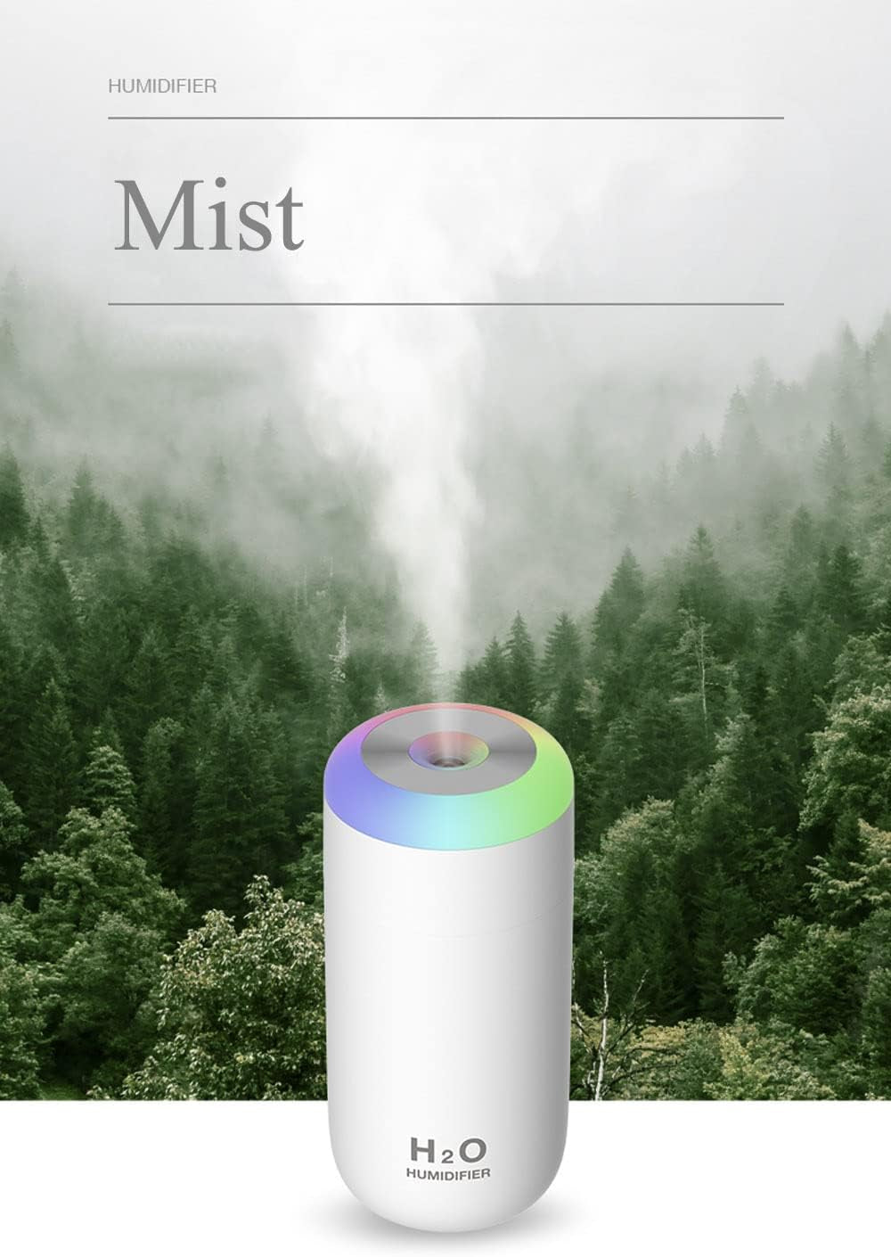 H2O™ Mini Humidifier – 350ml Cool Mist | Night Light & Portable Desk Diffuser 🌙✨
