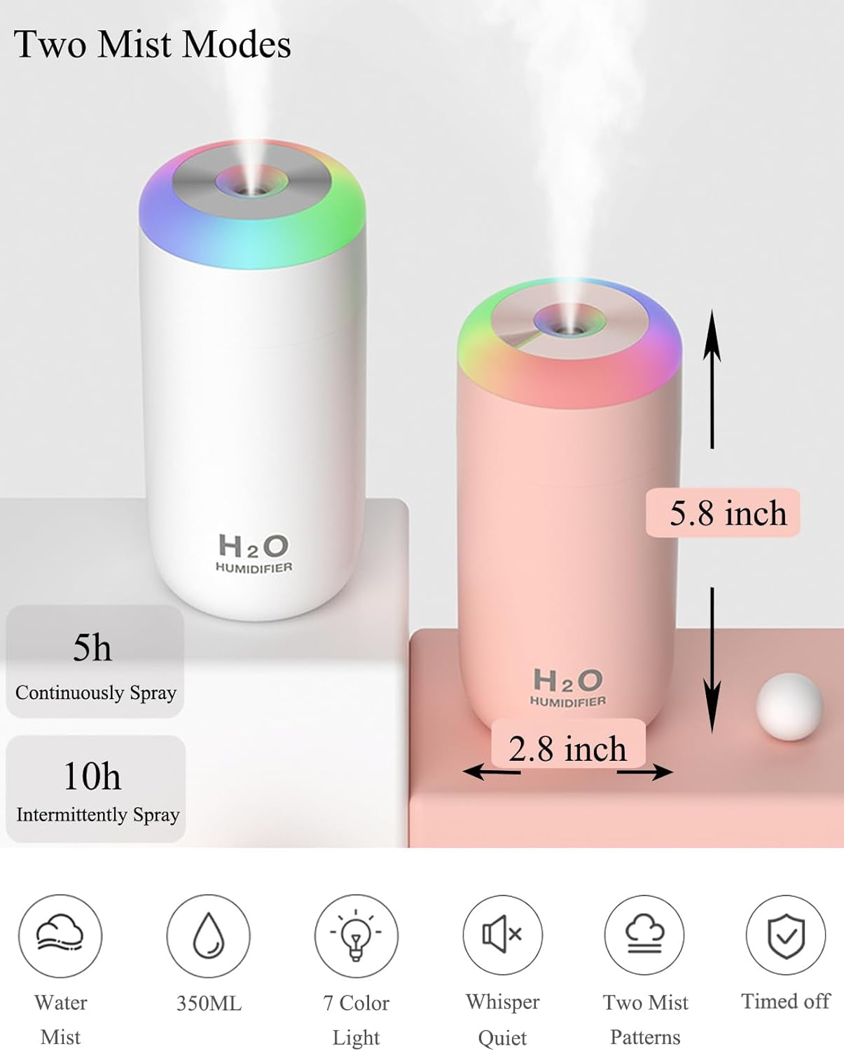 H2O™ Mini Humidifier – 350ml Cool Mist | Night Light & Portable Desk Diffuser 🌙✨