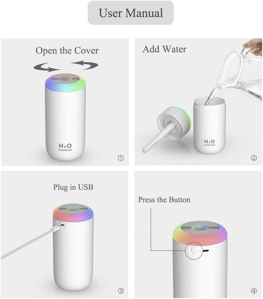 H2O™ Mini Humidifier – 350ml Cool Mist | Night Light & Portable Desk Diffuser 🌙✨